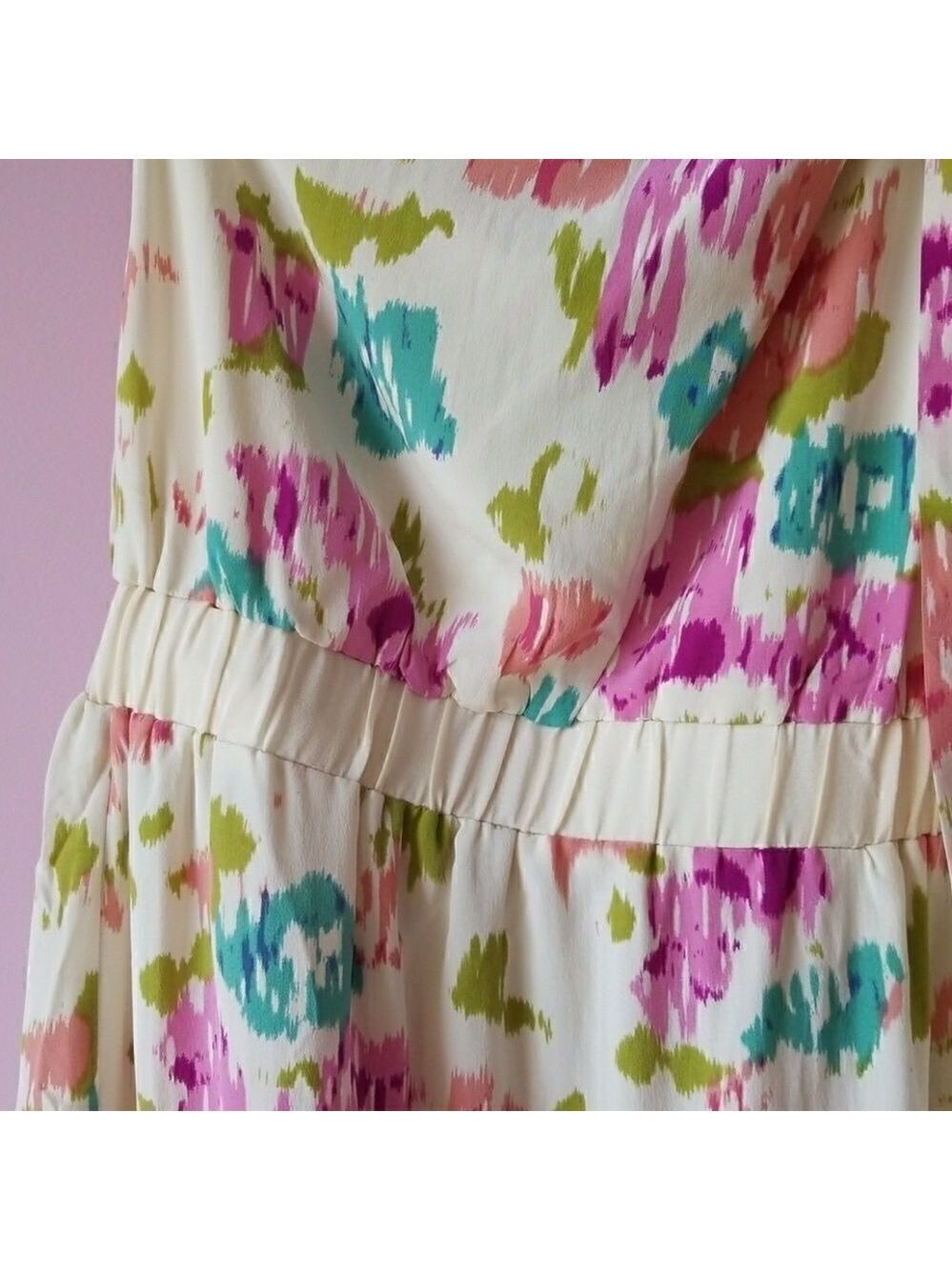 SILK Grecian Style Water Color One Shoulder Dress By Jaloux Yellow with pattern - Picture 3 of 8